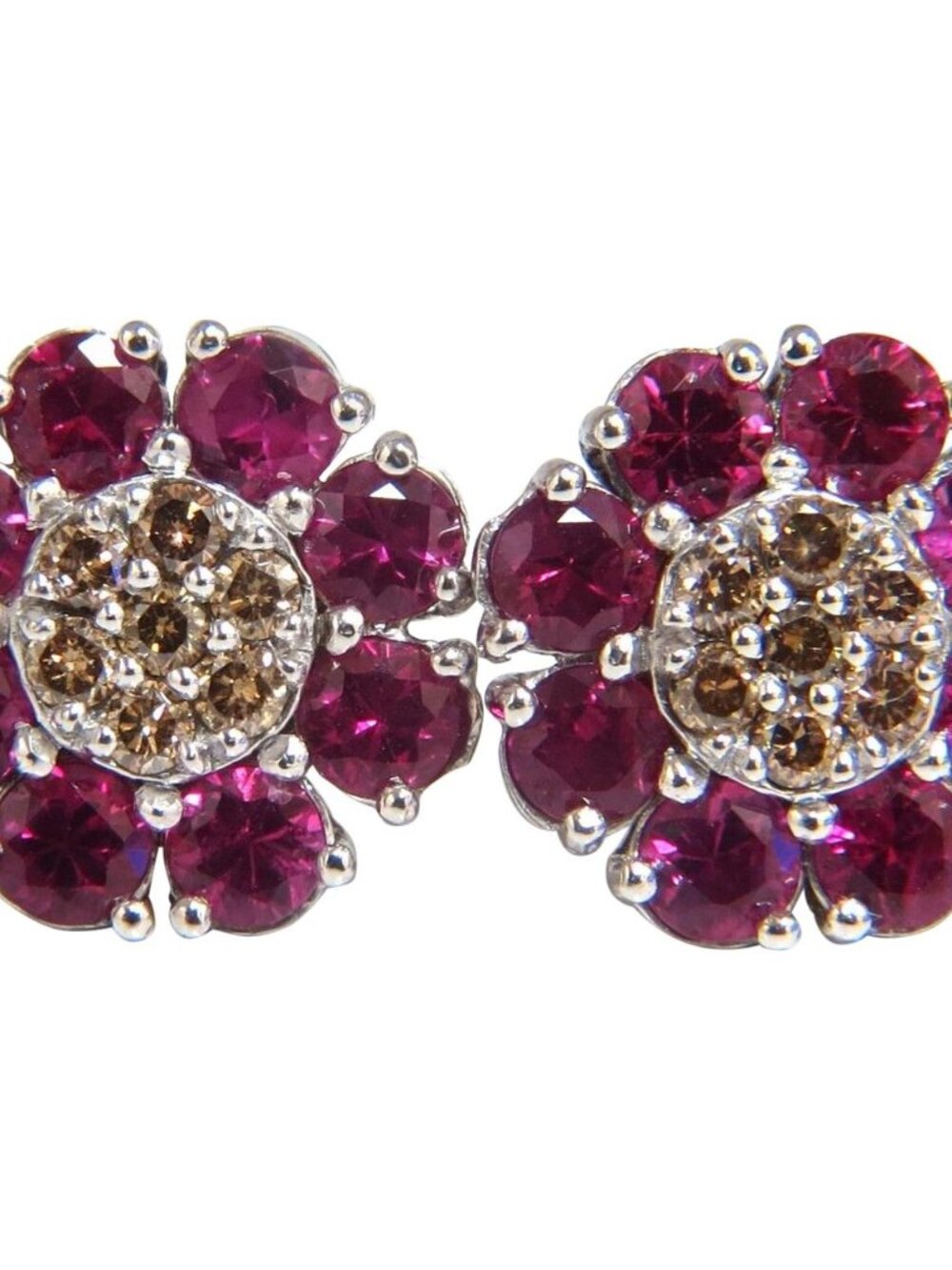 2.65ct Natural Fancy Color Diamonds Ruby Cluster Earrings 14kt*